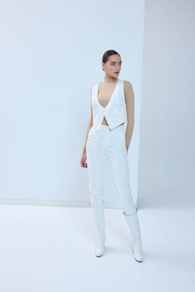 Kanvas Kalem Pantolon - Beyaz