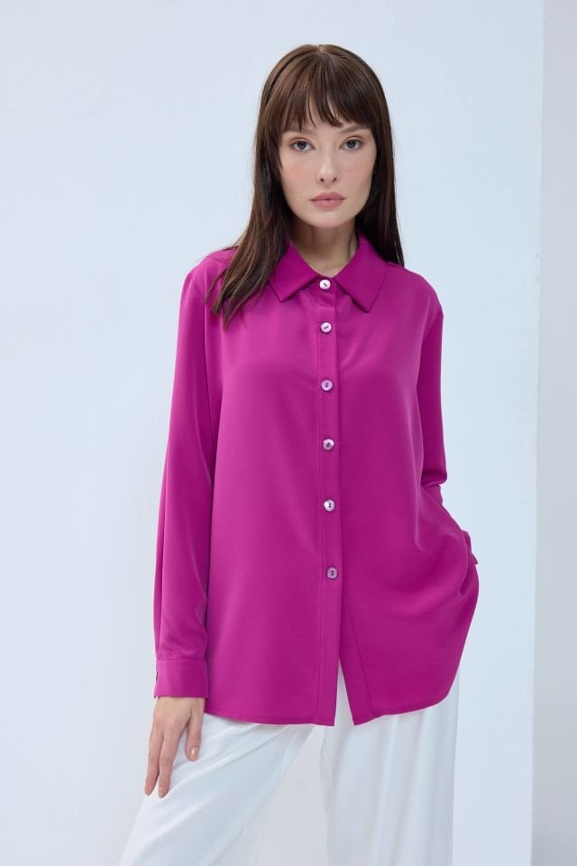 Krep Gömlek - Fuşya