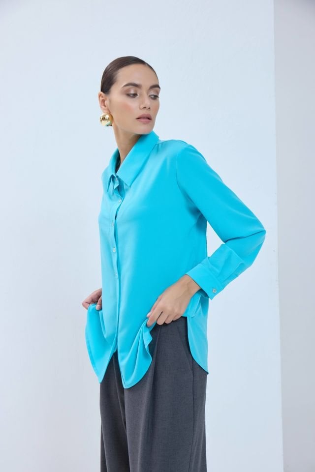 Krep Gömlek -Camgöbeği Mavi