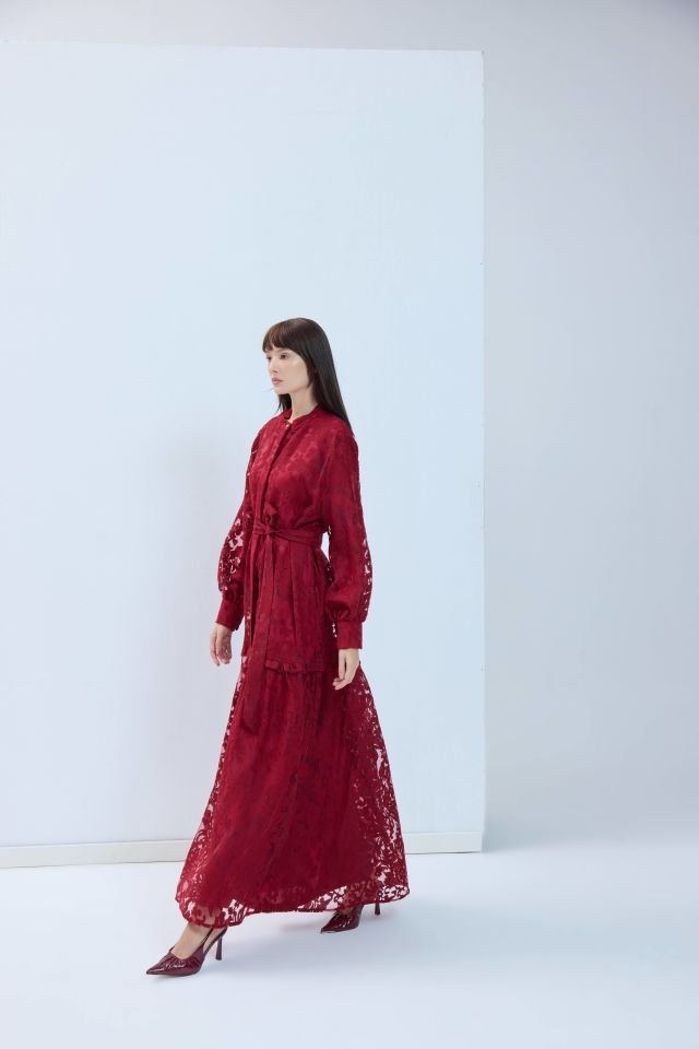 Hakim Yaka Bordo Elbise