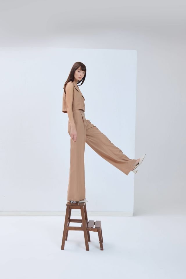 Asimetrik Belli Tensel Pantolon - Tarçın