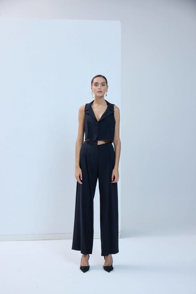 Asimetrik Belli Modal Pantolon - Siyah