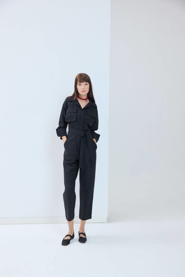 Uzun Kollu Tensel Tulum - Siyah