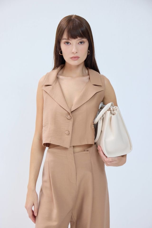 Tensel Çift Düğmeli Yelek - Tarçın