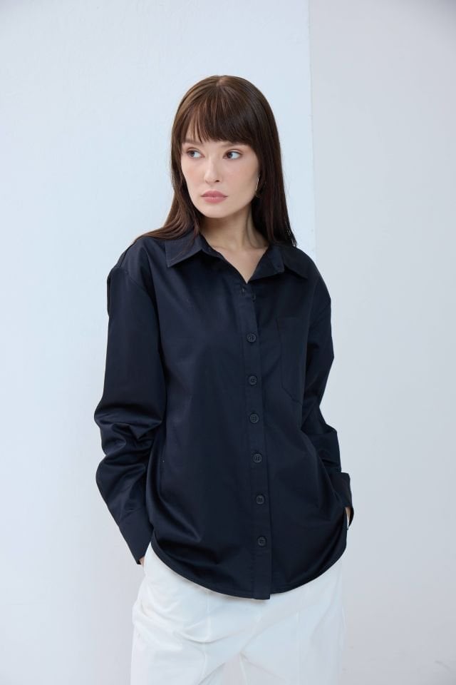 İstiridye Gömlek - Siyah