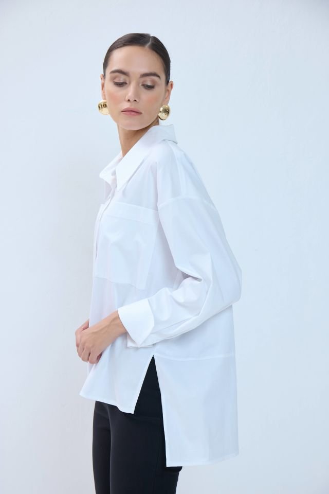 Yandan Yırtmaçlı Gömlek - Beyaz