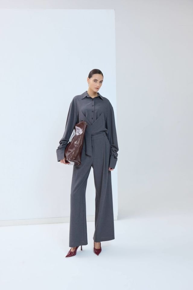 Star Gömlek Pantolon Takım - Gri